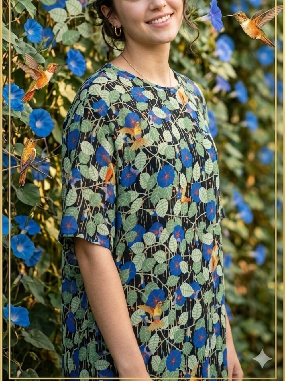 FLAX by Joanne Engelbart Floral Vine Print Short Sleeve Tunic - Black Multi
S